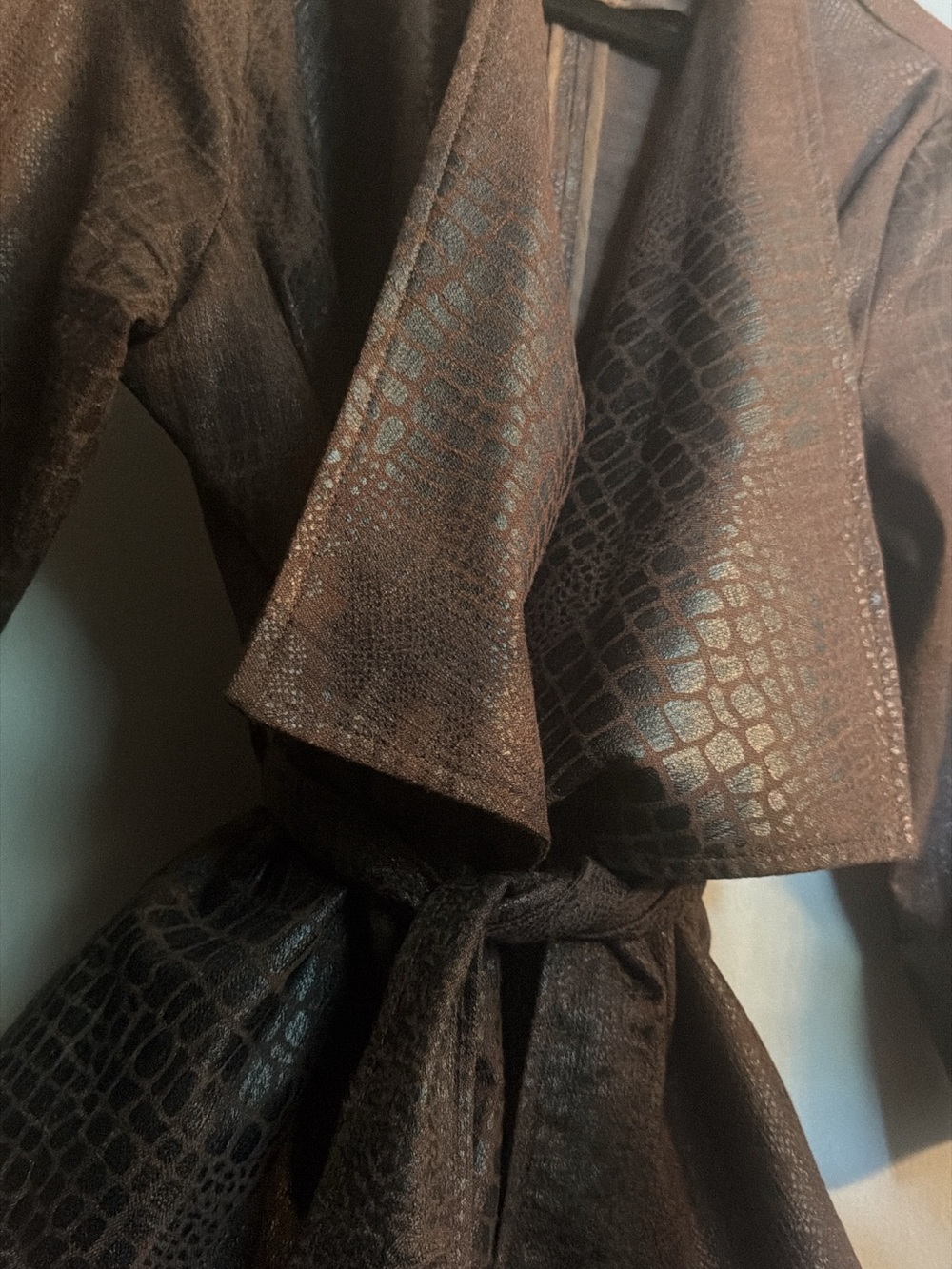 Vintage Brown Faux Croc Waterfall Jacket| Draped Belted Statement Jacket